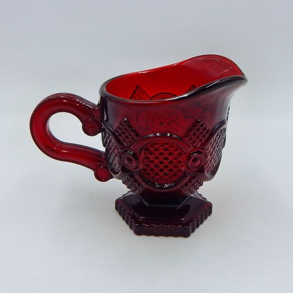 Avon Cape Cod Collection Ruby Red Glass Creamer Pitcher - Picture 3 of 9